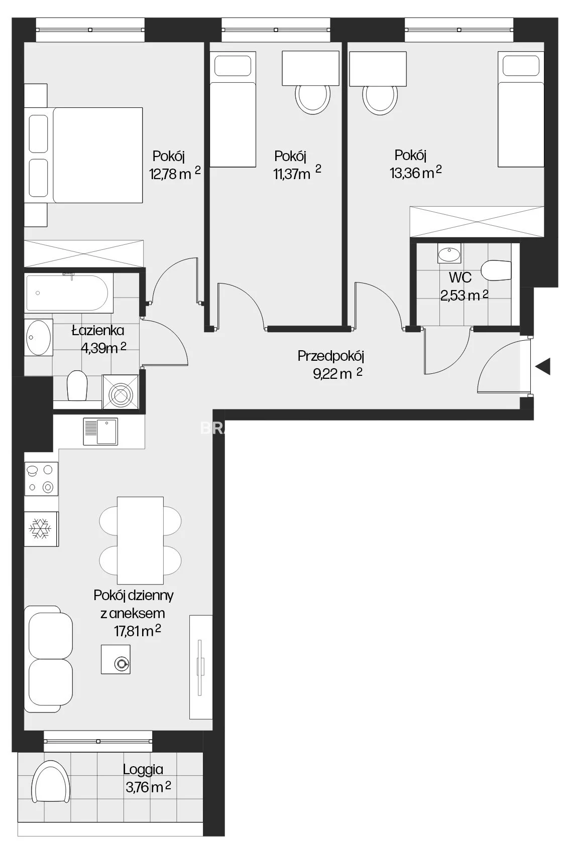 4 pokoje, mieszkanie 71,45 m², piętro 6, oferta nr , BS2-MS-301671-26, Kraków, Mistrzejowice, Piasta Kołodzieja