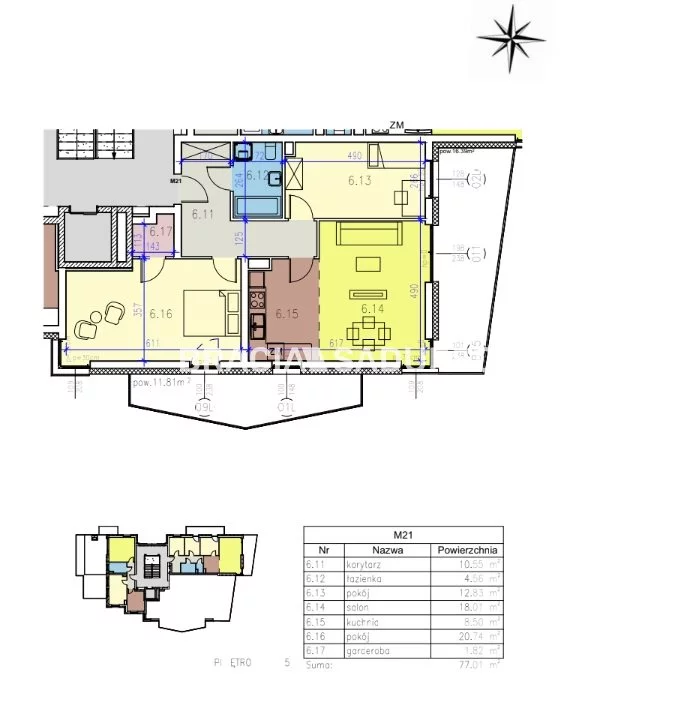 4 pokoje, mieszkanie 77,01 m², piętro 5, oferta nr , BS2-MS-305275-73, Kraków, Prądnik Czerwony, Reduta