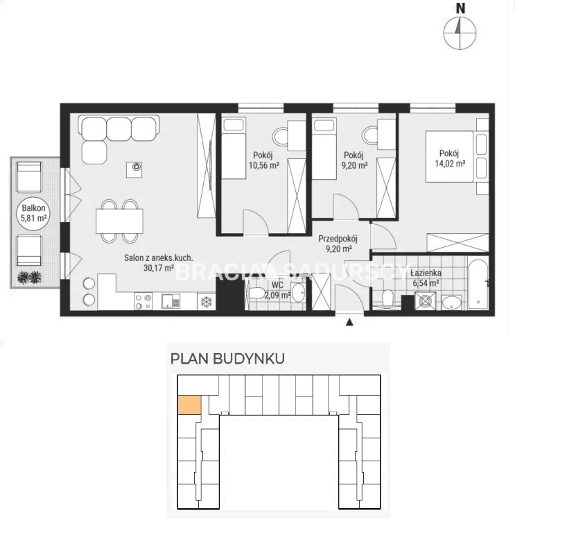 4 pokoje, mieszkanie 81,83 m², piętro 1, oferta nr , BS2-MS-304725-15, Kraków, Podgórze, Rybitwy, Tadeusza Śliwiaka