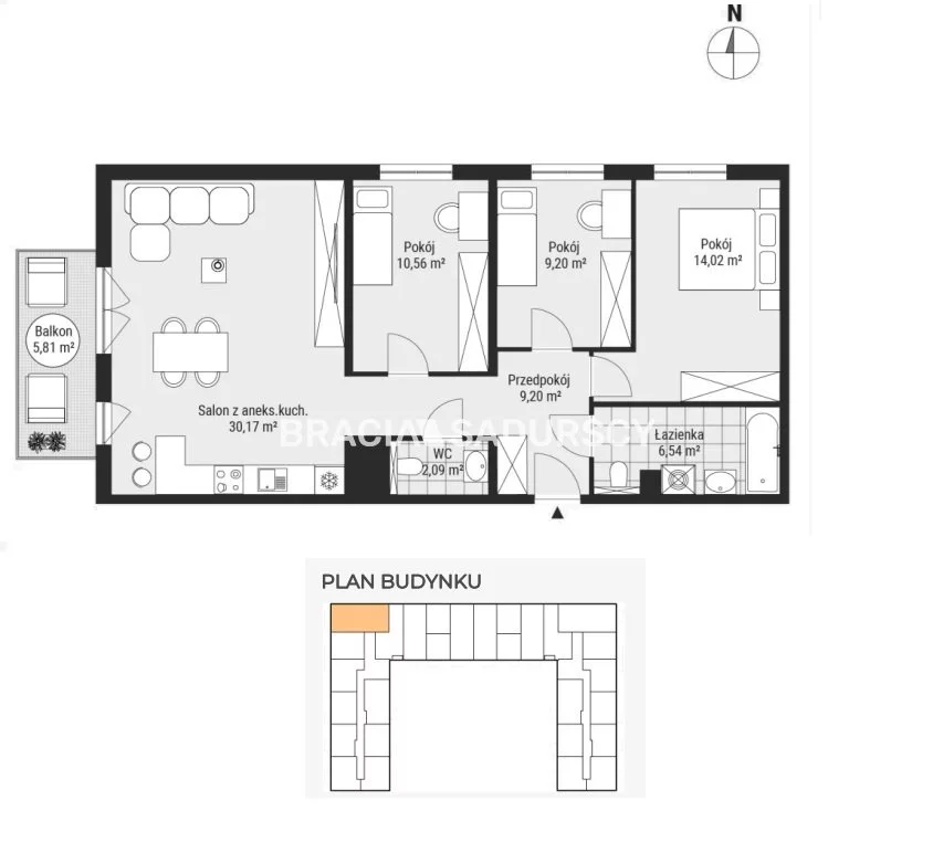 4 pokoje, mieszkanie 81,83 m², piętro 2, oferta nr , BS2-MS-304735-16, Kraków, Podgórze, Rybitwy, Tadeusza Śliwiaka