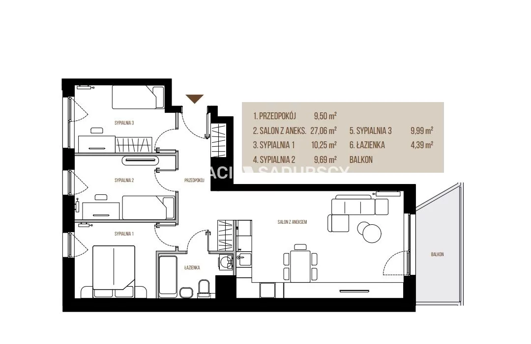 4 pokoje, mieszkanie 70,88 m², piętro 4, oferta nr , BS2-MS-305661, Kraków, Łagiewniki-Borek Fałęcki, Łagiewniki, Wadowicka