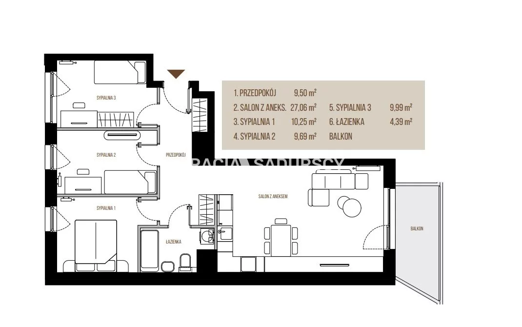4 pokoje, mieszkanie 70,88 m², piętro 3, oferta nr , BS2-MS-305658-13, Kraków, Łagiewniki-Borek Fałęcki, Łagiewniki, Wadowicka