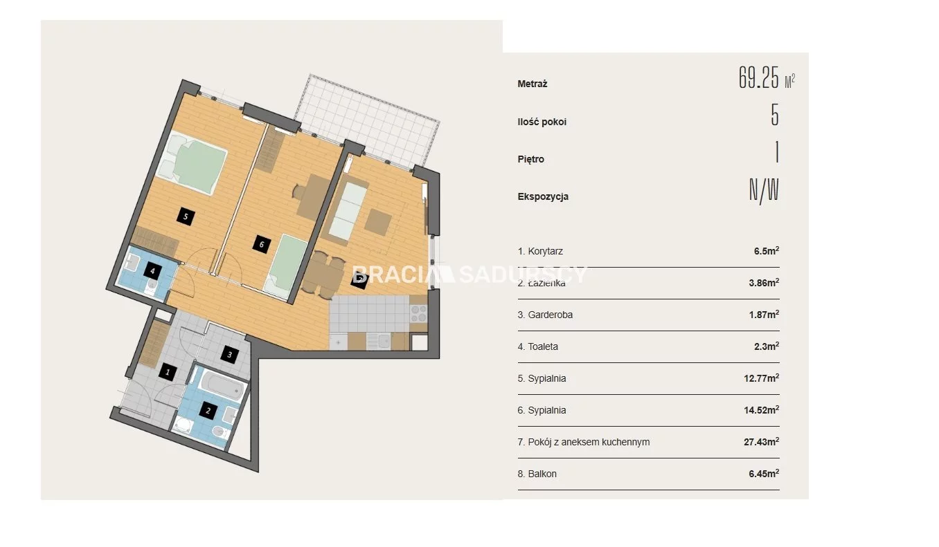 5 pokoi, mieszkanie 69,25 m², piętro 1, oferta nr , BS2-MS-310408-3, Kraków, Krowodrza, Aleja Kijowska