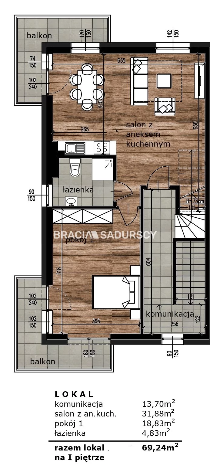 5 pokoi, mieszkanie 123,10 m², piętro 1, oferta nr , BS5-MS-310694-7, Kraków, Podgórze, Płaszów, Myśliwska