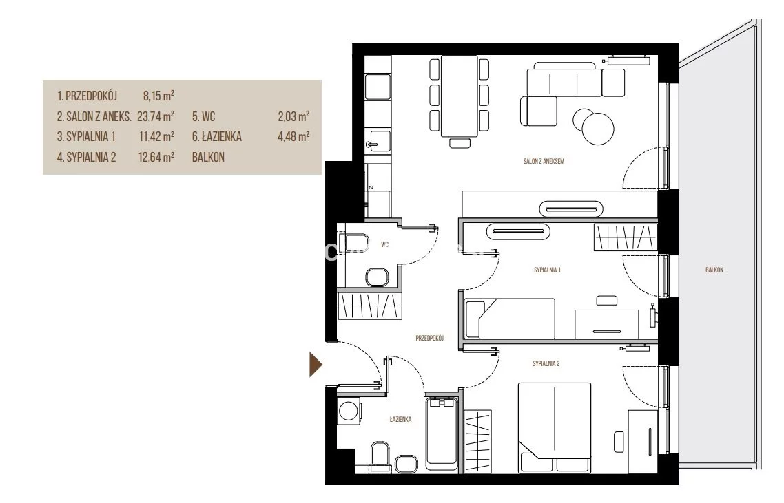 5 pokoi, mieszkanie 62,46 m², piętro 3, oferta nr , BS2-MS-305660, Kraków, Łagiewniki-Borek Fałęcki, Łagiewniki, Wadowicka