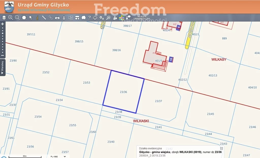 Działka 1 070,00 m², oferta nr , 10761/3685/OGS, Wilkasy, Jarzębinowa