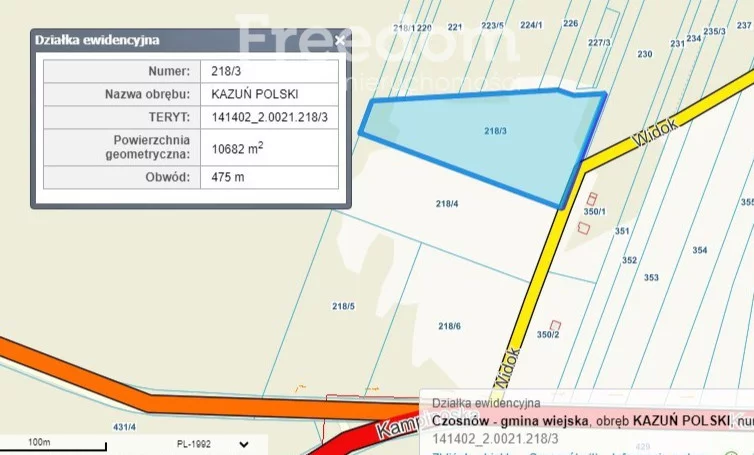 Działka 10 700,00 m², Kazuń Polski, Widok, Sprzedaż