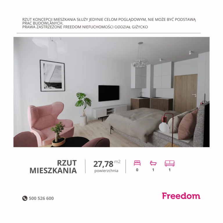 1 pokój, mieszkanie 27,78 m², piętro 2, oferta nr , 38156/3685/OMS, Giżycko