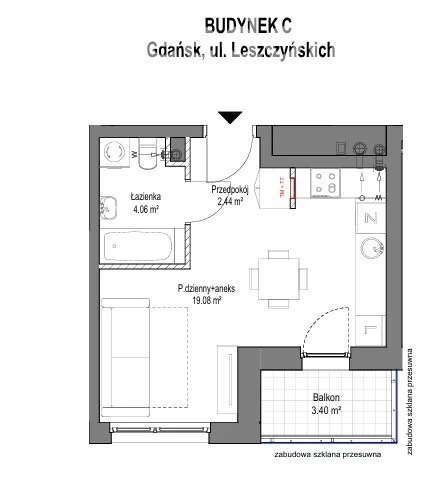 1 pokój, mieszkanie 25,58 m², piętro 1, oferta nr , 40435/3685/OMS, Gdańsk, Leszczyńskich