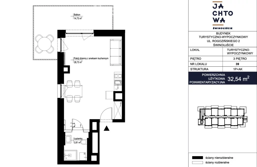 1 pokój, mieszkanie 32,54 m², piętro 3, oferta nr , 33923/3685/OMS, Świnoujście