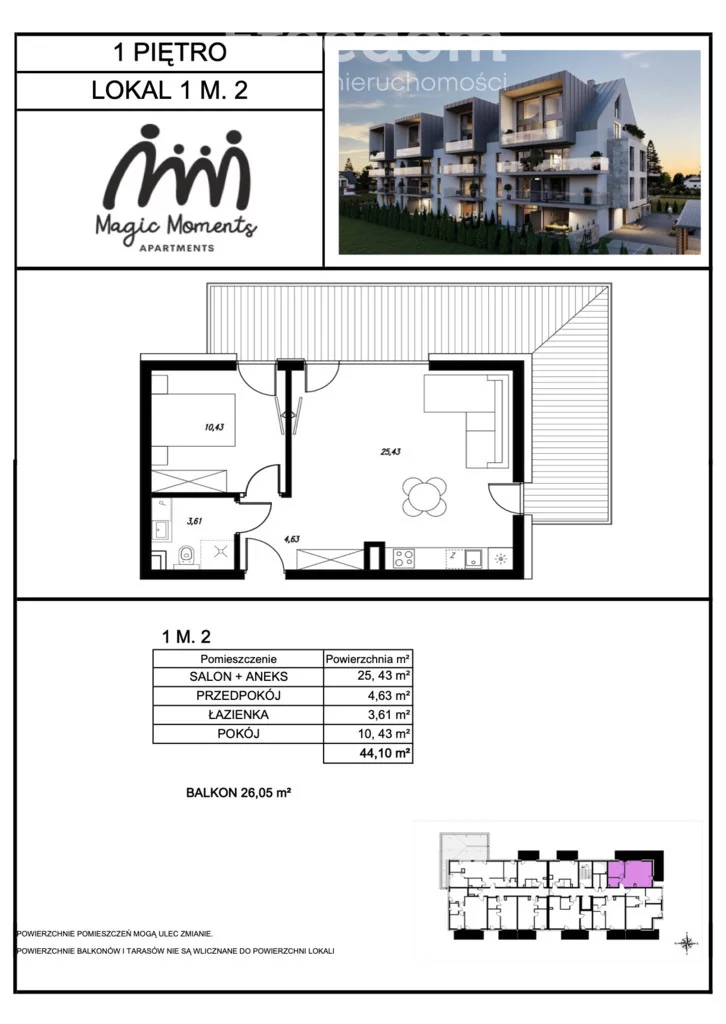 1 pokój, mieszkanie 44,10 m², piętro 1, oferta nr , 32789/3685/OMS, Ustronie Morskie