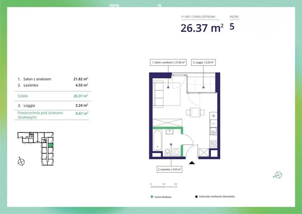 1 pokój, mieszkanie 26,37 m², piętro 5, oferta nr , 40711/3685/OMS, Warszawa, Mokotów, Mokotów