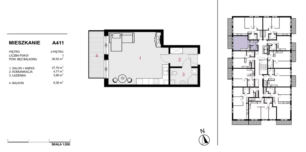 Mieszkanie na sprzedaż, 36,52 m², 1 pokój, 3 piętro, oferta nr 37227/3685/OMS