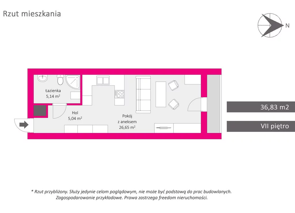 Mieszkanie do wynajęcia, 36,70 m², 1 pokój, 7 piętro, oferta nr 5625/3685/OMW