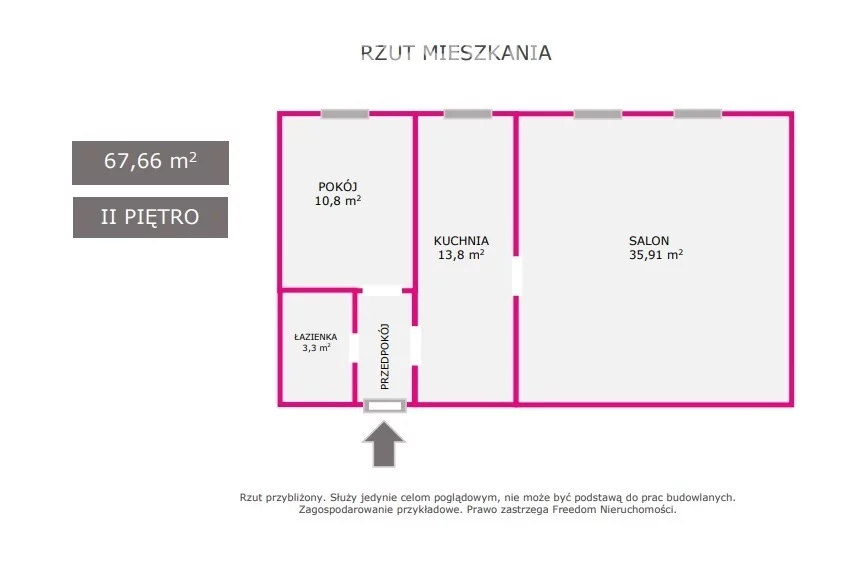 Mieszkanie na sprzedaż, 67,66 m², 2 pokoje, 2 piętro, oferta nr 36944/3685/OMS