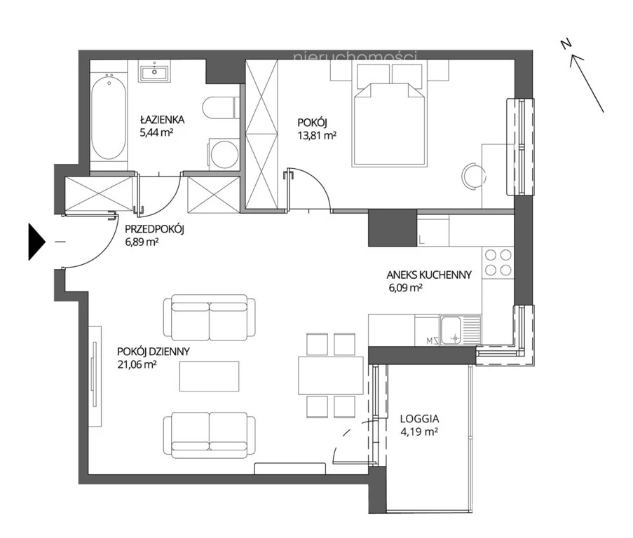 Mieszkanie na sprzedaż, 53,29 m², 2 pokoje, 4 piętro, oferta nr 33761/3685/OMS