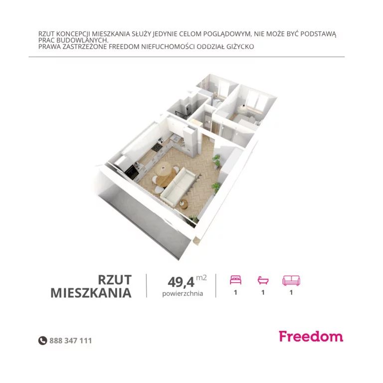 2 pokoje, mieszkanie 49,40 m², piętro 4, oferta nr , 38607/3685/OMS, Giżycko, Kombatantów