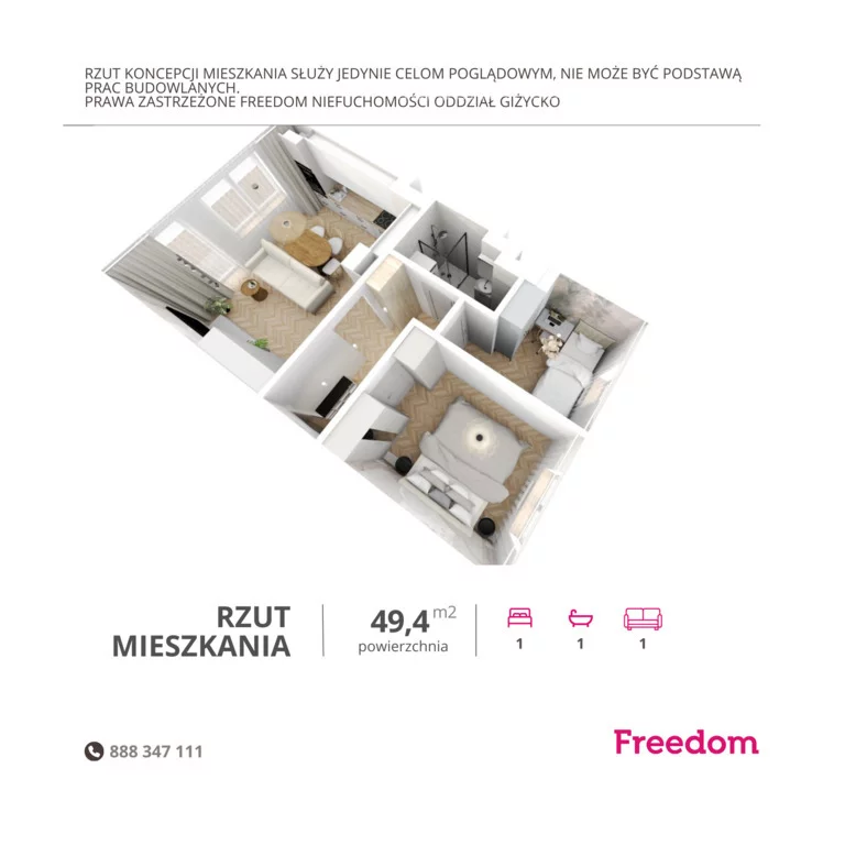 2 pokoje, mieszkanie 49,40 m², piętro 4, oferta nr , 38607/3685/OMS, Giżycko, Kombatantów