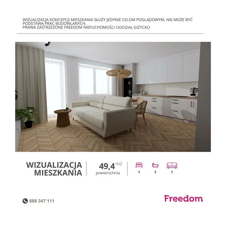 2 pokoje, mieszkanie 49,40 m², piętro 4, oferta nr , 38607/3685/OMS, Giżycko, Kombatantów