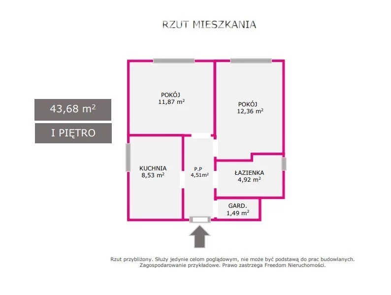 Mieszkanie na sprzedaż, 43,68 m², 2 pokoje, 1 piętro, oferta nr 36726/3685/OMS