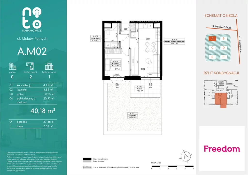 2 pokoje, mieszkanie 40,18 m², parter, oferta nr , 38521/3685/OMS, Poznań, Naramowice, Naramowice, Maków Polnych