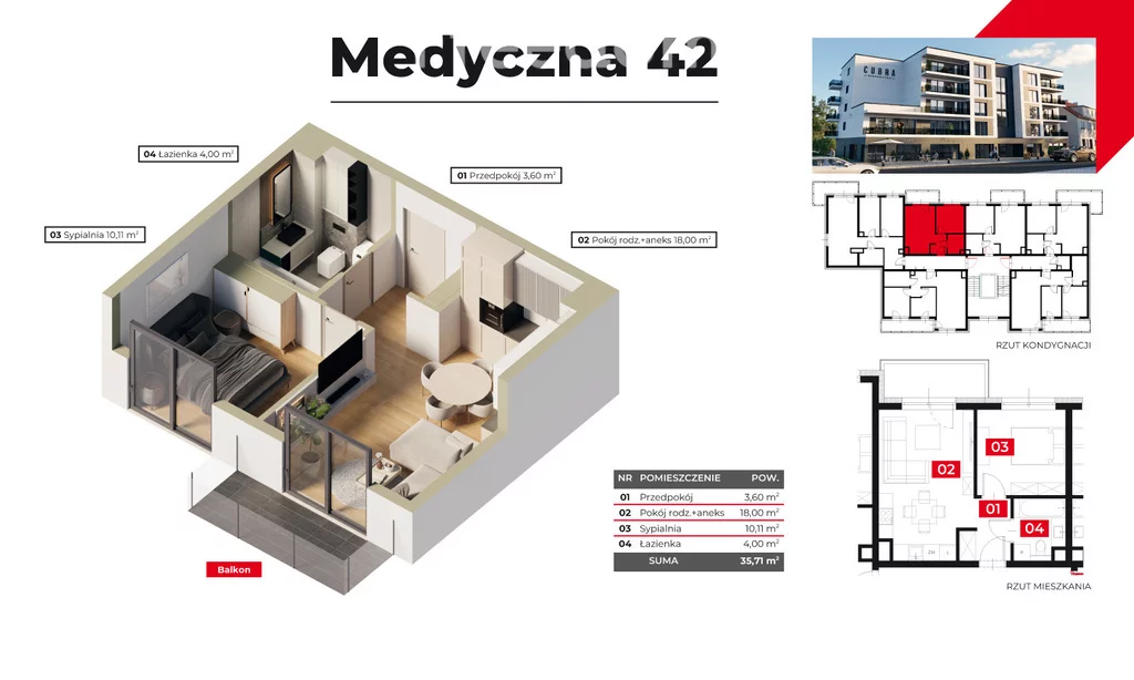 Mieszkanie dwupokojowe 35,71 m², Piła, Górne, Medyczna, Sprzedaż