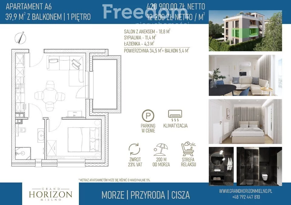 2 pokoje, mieszkanie 37,20 m², piętro 2, oferta nr , 38749/3685/OMS, Mielno