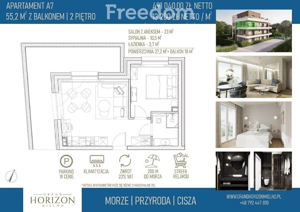 2 pokoje, mieszkanie 37,20 m², piętro 2, oferta nr , 38749/3685/OMS, Mielno
