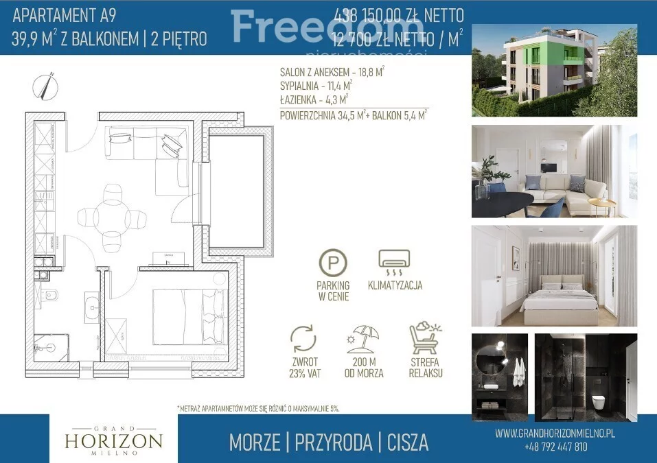 2 pokoje, mieszkanie 37,20 m², piętro 2, oferta nr , 38749/3685/OMS, Mielno