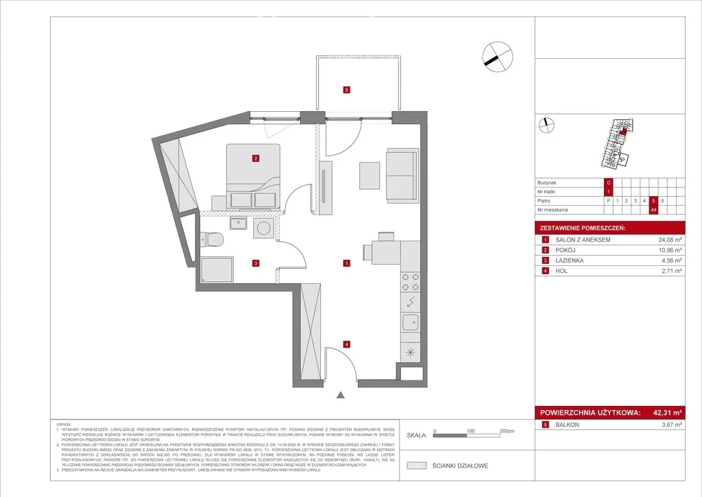 Mieszkanie na sprzedaż, 42,31 m², 2 pokoje, 5 piętro, oferta nr 33762/3685/OMS