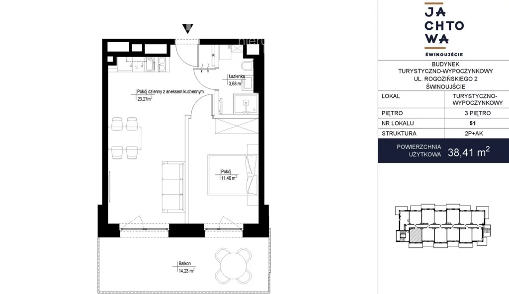 2 pokoje, mieszkanie 38,71 m², piętro 3, oferta nr , 33921/3685/OMS, Świnoujście