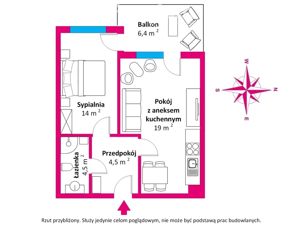 Mieszkanie na sprzedaż, 42,01 m², 2 pokoje, 4 piętro, oferta nr 37225/3685/OMS