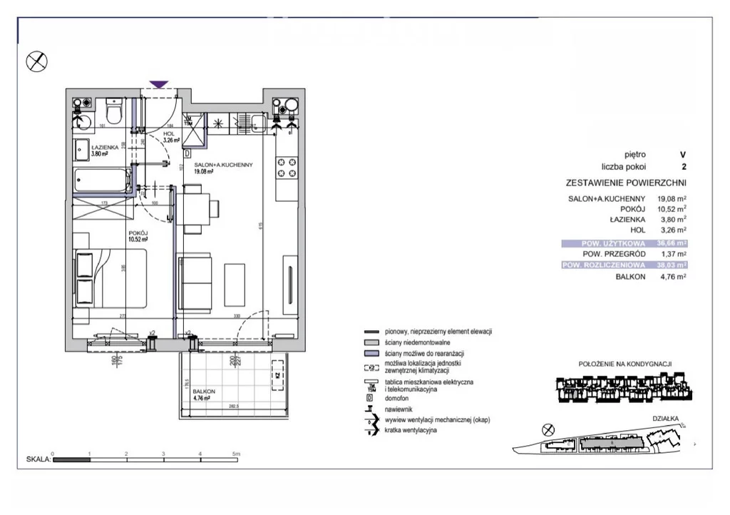 Mieszkanie na sprzedaż, 38,03 m², 2 pokoje, 5 piętro, oferta nr 31362/3685/OMS