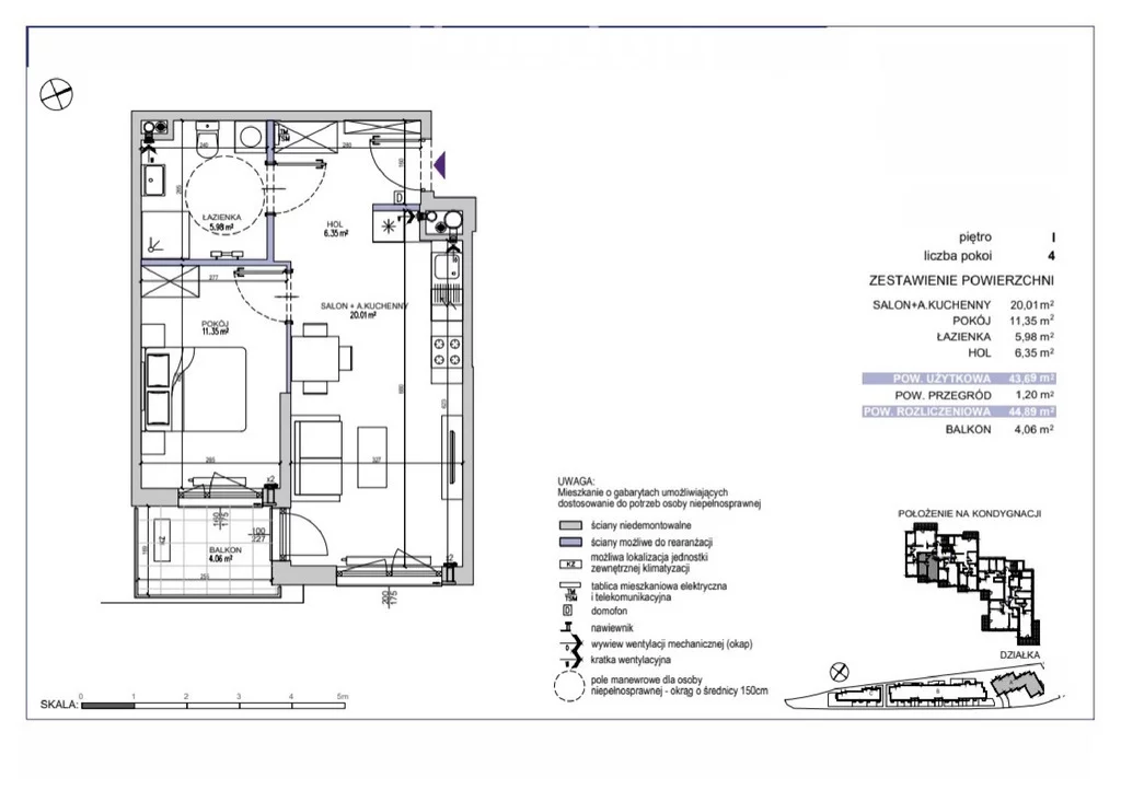 Mieszkanie na sprzedaż, 44,89 m², 2 pokoje, 1 piętro, oferta nr 31365/3685/OMS