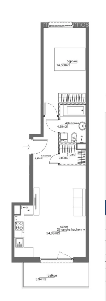 2 pokoje, mieszkanie 50,17 m², piętro 1, oferta nr , 39344/3685/OMS, Warszawa, Mokotów, Mokotów