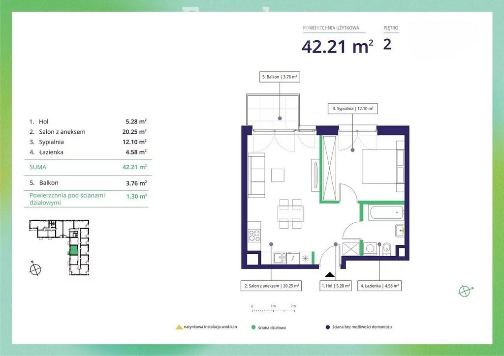 2 pokoje, mieszkanie 42,21 m², piętro 2, oferta nr , 40710/3685/OMS, Warszawa, Mokotów, Mokotów