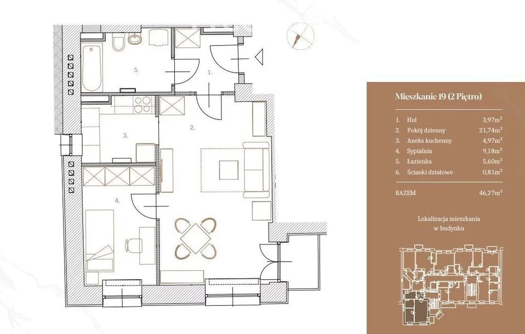 Apartament na sprzedaż, 46,27 m², 2 pokoje, piętro 2, oferta nr 33674/3685/OMS