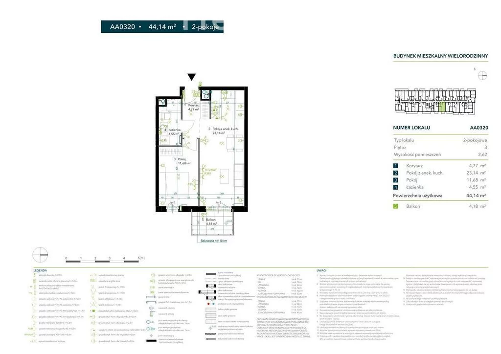 Mieszkanie na sprzedaż, 44,14 m², 2 pokoje, 3 piętro, oferta nr 33509/3685/OMS