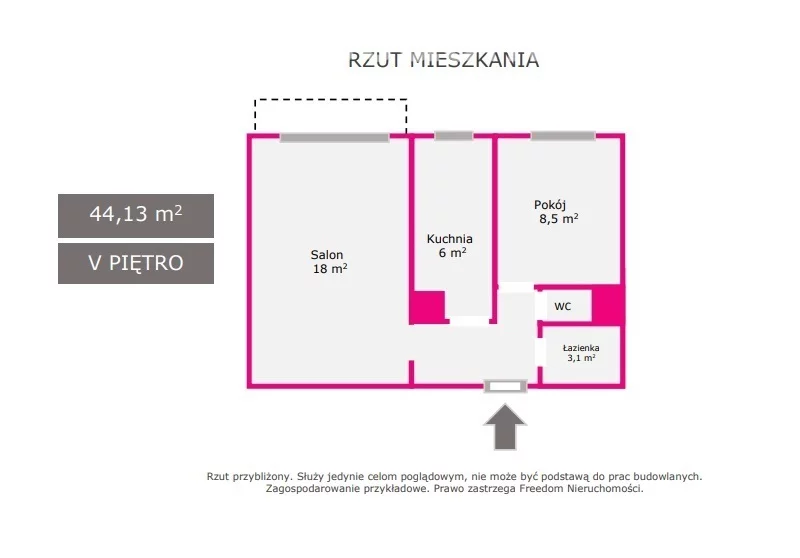 Mieszkanie do wynajęcia, 44,13 m², 2 pokoje, 5 piętro, oferta nr 6386/3685/OMW