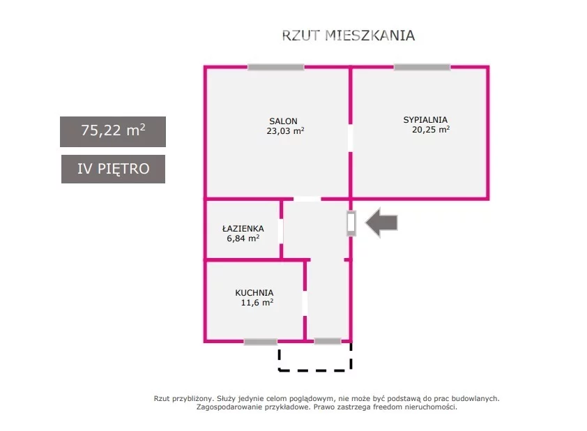 Mieszkanie do wynajęcia, 75,22 m², 2 pokoje, 4 piętro, oferta nr 6360/3685/OMW