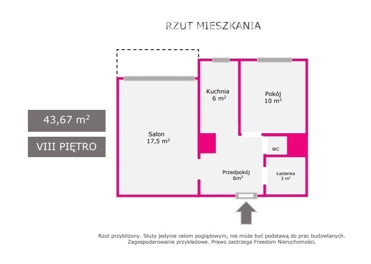 Mieszkanie do wynajęcia, 45,00 m², 2 pokoje, 8 piętro, oferta nr 6352/3685/OMW