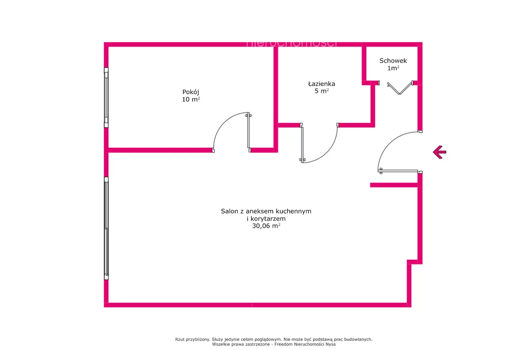 Mieszkanie do wynajęcia, 46,06 m², 2 pokoje, 1 piętro, oferta nr 5365/3685/OMW