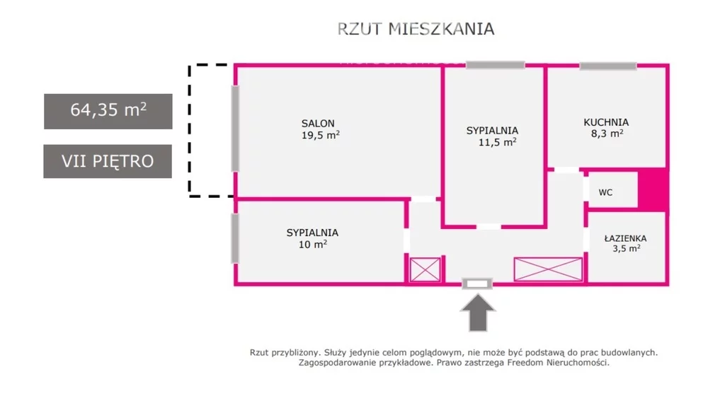 Mieszkanie na sprzedaż, 64,35 m², 3 pokoje, 6 piętro, oferta nr 37056/3685/OMS