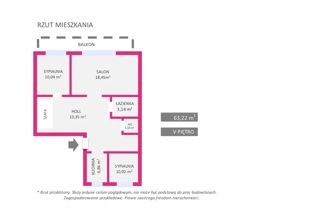 Mieszkanie na sprzedaż, 63,12 m², 3 pokoje, 5 piętro, oferta nr 36721/3685/OMS