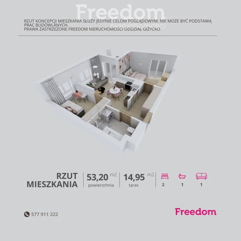 3 pokoje, apartament 53,20 m², piętro 5, oferta nr , 38031/3685/OMS, Giżycko