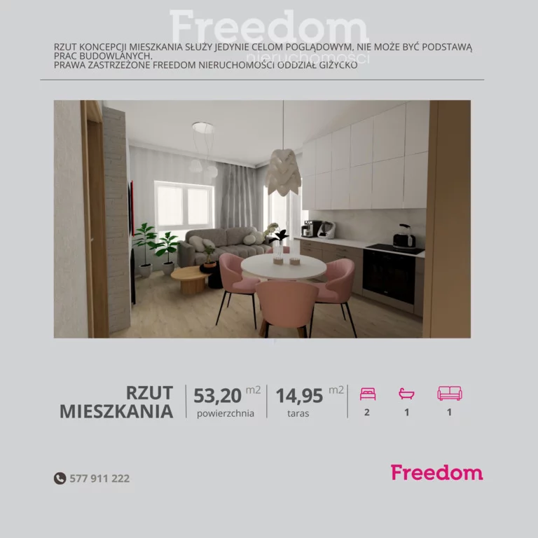 3 pokoje, apartament 53,20 m², piętro 5, oferta nr , 38031/3685/OMS, Giżycko