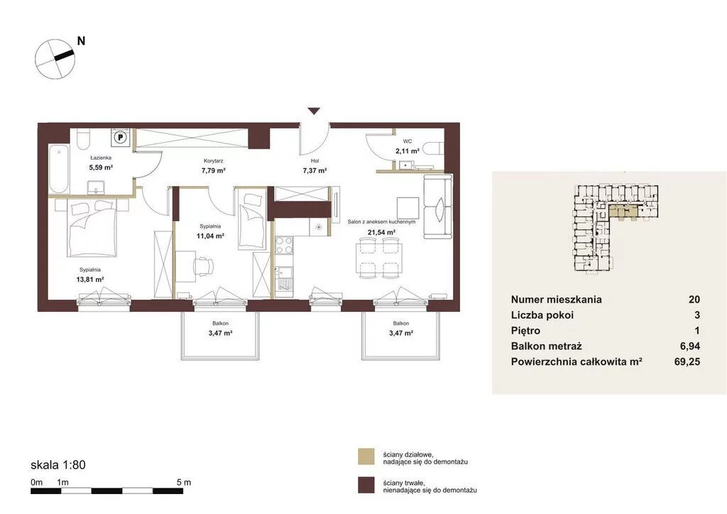 3 pokoje, mieszkanie 69,25 m², piętro 1, oferta nr , 38681/3685/OMS, Jabłonna