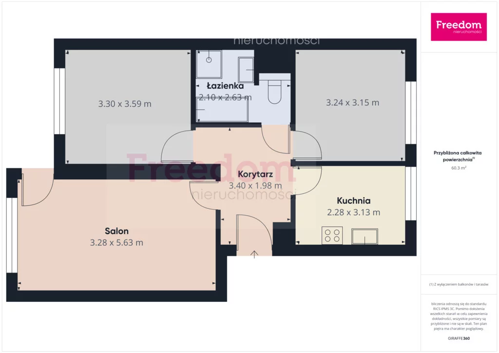 3 pokoje, mieszkanie 61,96 m², piętro 2, oferta nr , 39440/3685/OMS, Piła, Górne, Kondratowicza