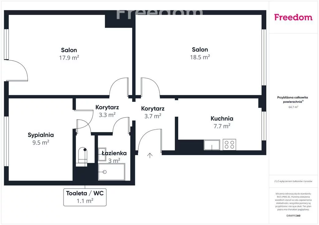 3 pokoje, mieszkanie 64,82 m², piętro 4, oferta nr , 39944/3685/OMS, Morąg, Kujawska