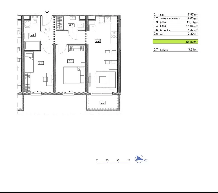 Mieszkanie na sprzedaż, 56,52 m², 3 pokoje, 1 piętro, oferta nr 27362/3685/OMS